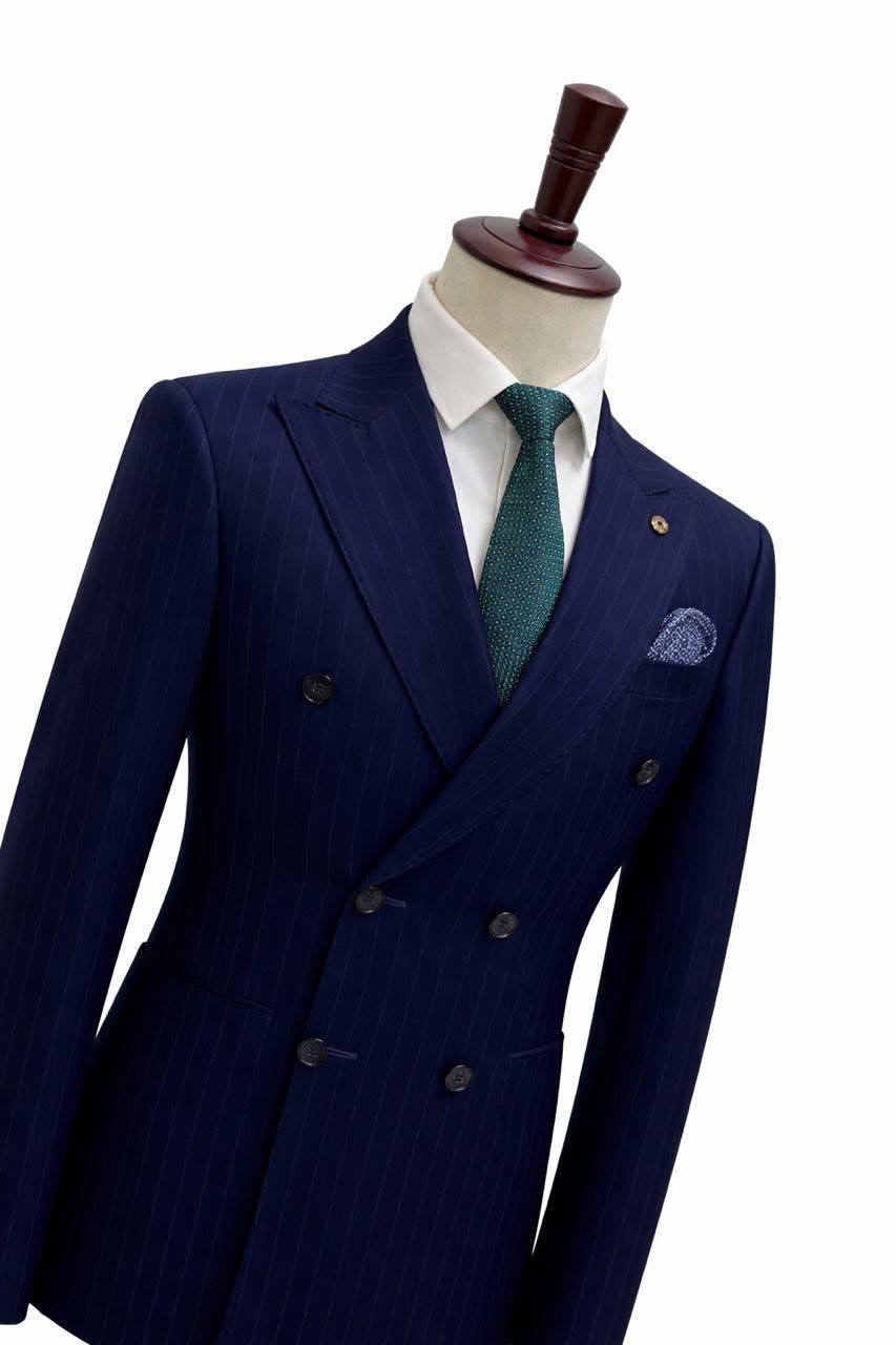 Costume Croisé Bleu à Rayures – Pack Prestige (4 Pièces)